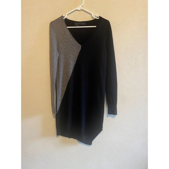 360 Cashmere Asymmetrical Black And Gray Cashmere Blend Longsleeved Dress S - Picture 2 of 5